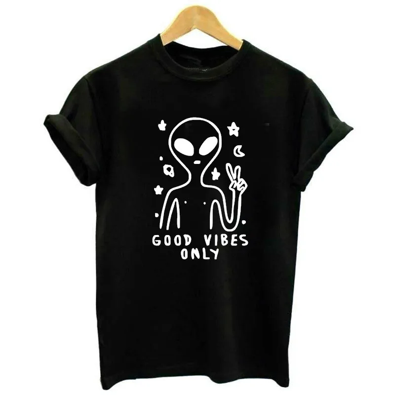 Good Vibes Only чужой Kawaii Футболка женская С О образным вырезом Повседневная Свободная