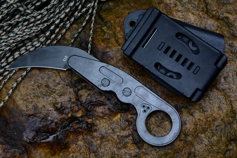Механические коготь ножи Karambit CS GO резак фиксированный D2 лезвие одна Твердая стальная ручка выживания спасательный Открытый нож Kydex оболочка