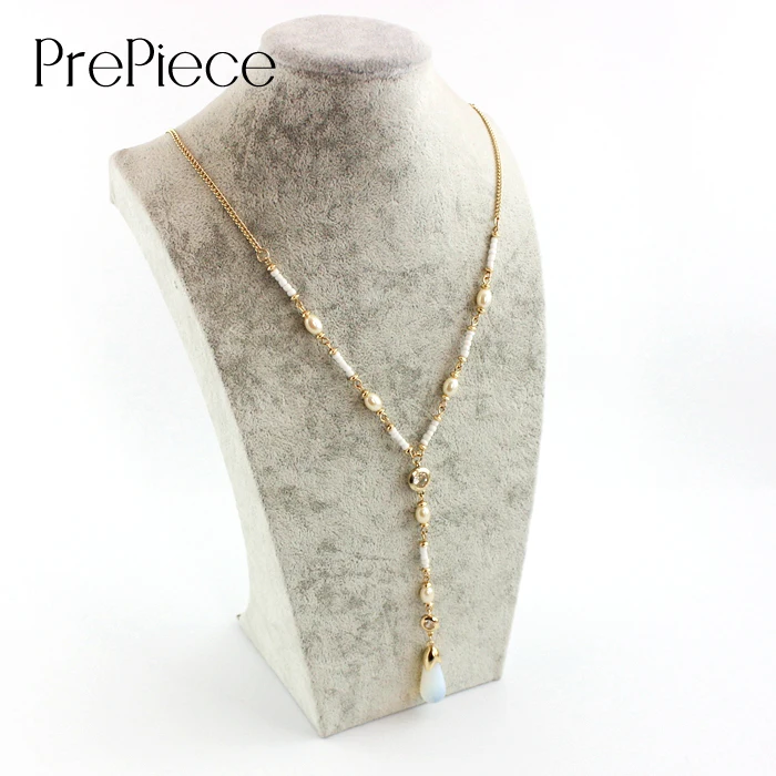 Prepiece золото Цвет лунный камень Имитация Жемчуга Кулон из бисера Цепочки и