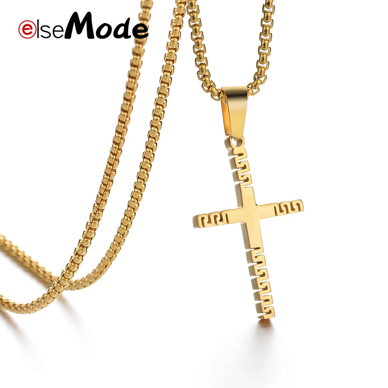 Крест из нержавеющей стали ELSEMODE Christian 316L ожерелье с золотым распятием подвеска