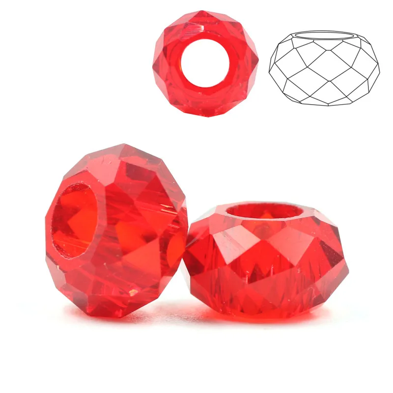 Бусины из хрустального стекла с большим отверстием 20 шт./лот 8x14 мм красные бусины