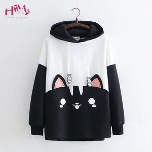 Японская одежда Kpop, женский милый пуловер, толстовка, осень 2020, модная толстовка с капюшоном в стиле Harajuku Lolita Black Cat, Kawaii
