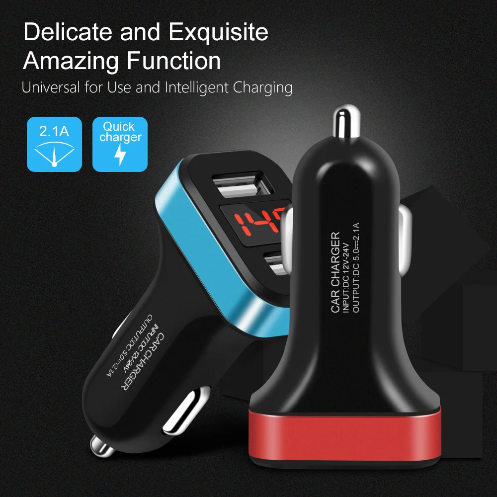 Светодио дный экран автомобильное зарядное устройство для iPhone Samsung 2 Port USB умный