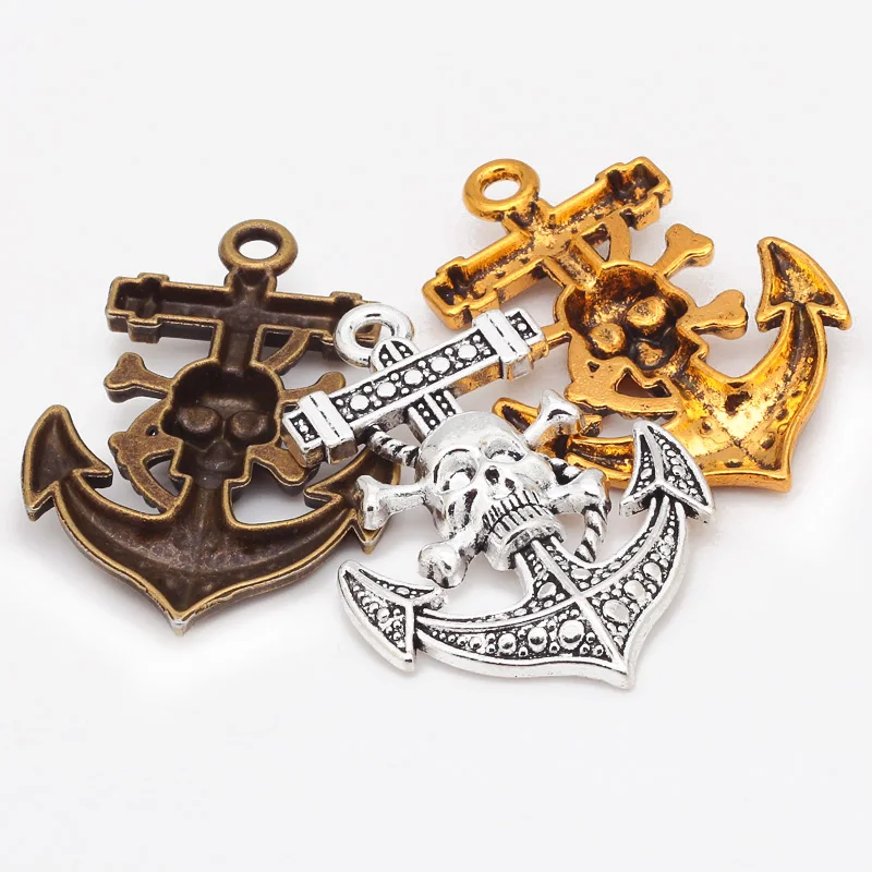 3 цвета античный металлический большой череп якорь подвески для