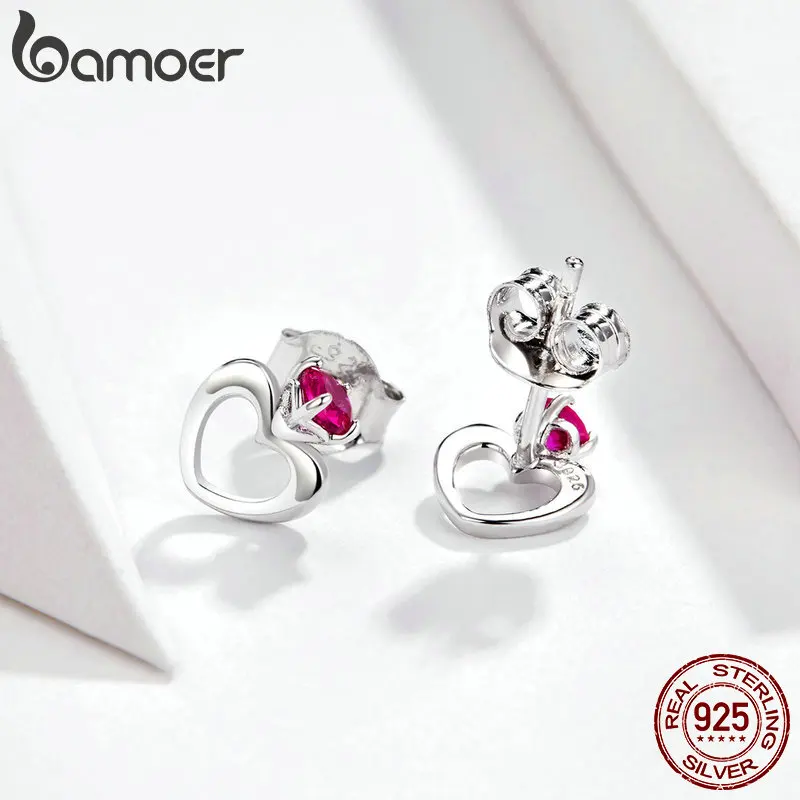 Bamoer, серьги в форме короны сердца для женщин, 925 пробы, серебряные, маленькие, в форме сердца, серьги-гвоздики, модное ювелирное изделие, BSE160