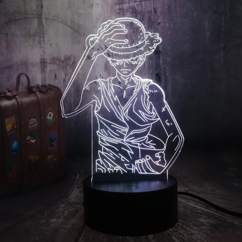 Японское аниме One Piece Monkey D. Luffy 3D светодиодный иллюзионный Ночной светильник 7