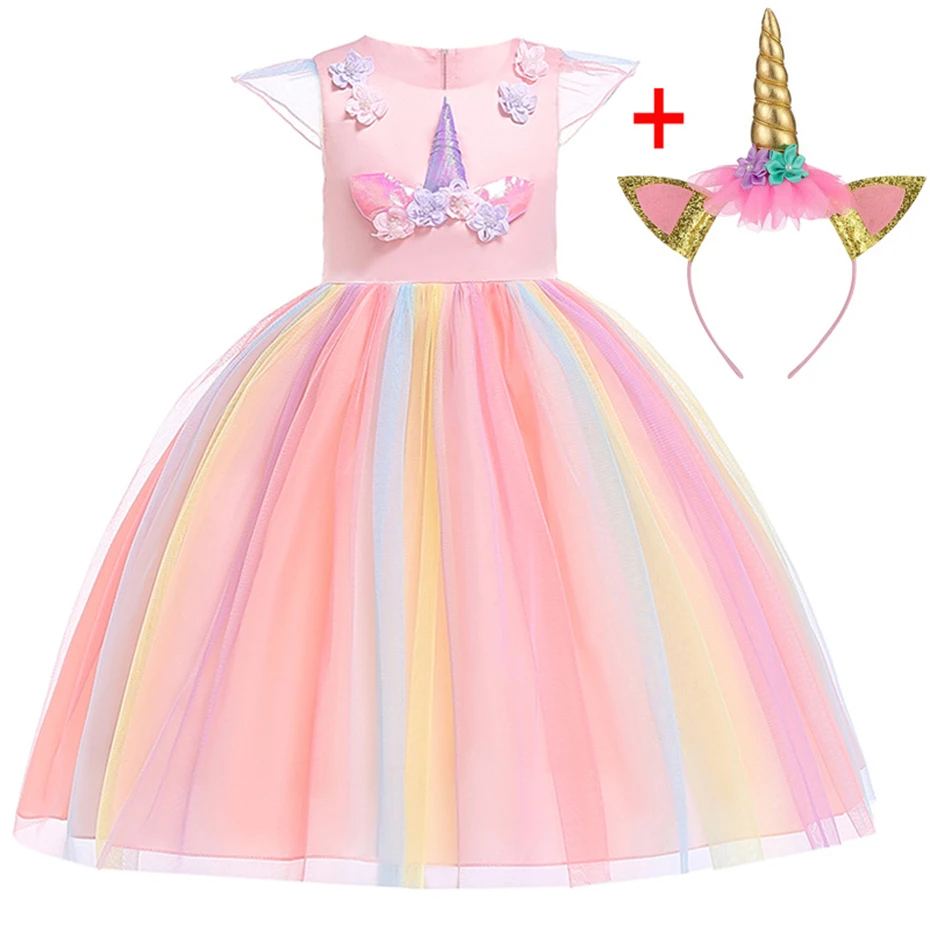 Brithday Dress Fancy Girls Christmas Unicorn Party Flower Girl Elegant Cinderella Costumes Summer Dresses for girl | Детская одежда и