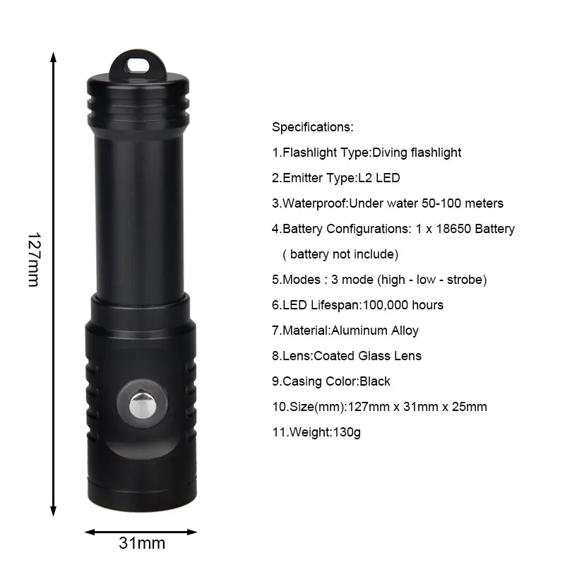 Профессиональный фонарик для дайвинга 3 режима L2 фонарь высокое качество белый