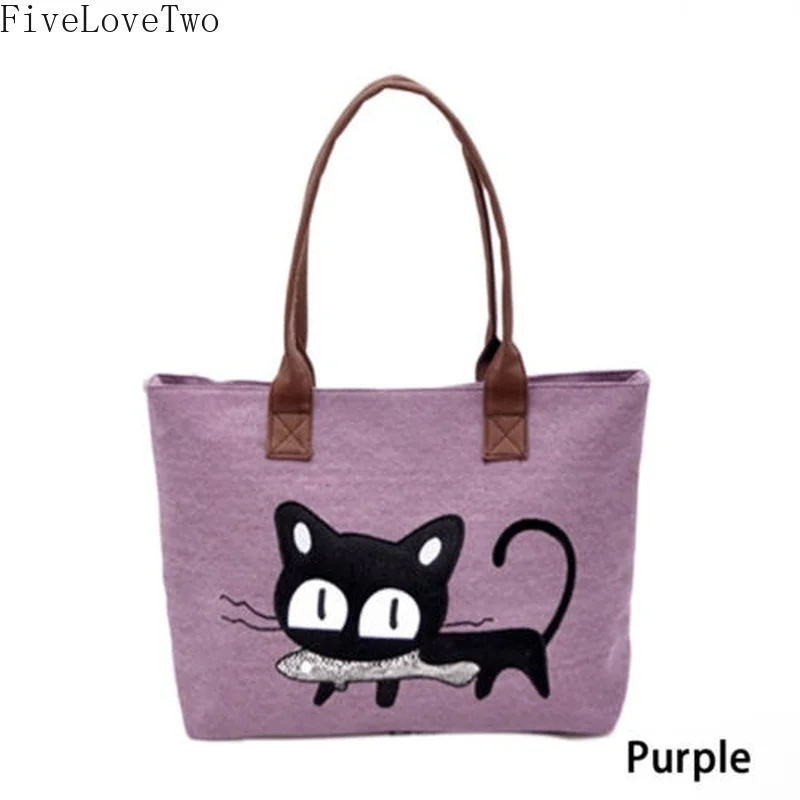 Fivelovetwo с мультяшным котом Для женщин милые Повседневное женская холщовая Сумочка