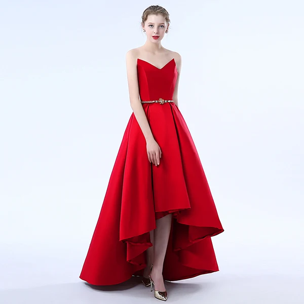 Ladybeauty атласное платье для вечеринки, выпускного вечера, официальное короткое вечернее платье, милое платье с высоким и низким вырезом, простое стильное платье - Цвет: Красный