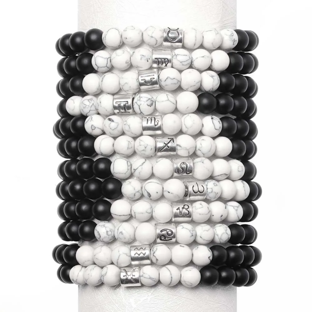 

New Arrival 12 Constellation Handmade Strand Beaded Bracelet for Women Men 8mm Natural Stone Beads Bracelets Bangle Jewelry Gift