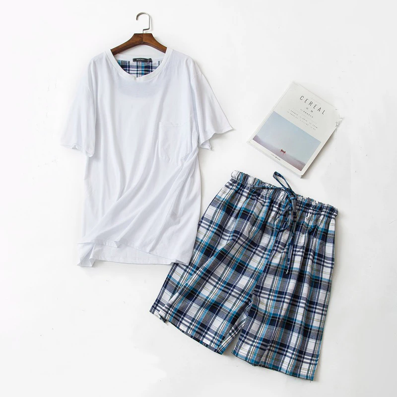 

Men's Pajamas Suit Short-sleeved Cotton Shorts Round Neck Pyjama 2018 Summer New Male Casual Home Clothes Lounge Sleepwear