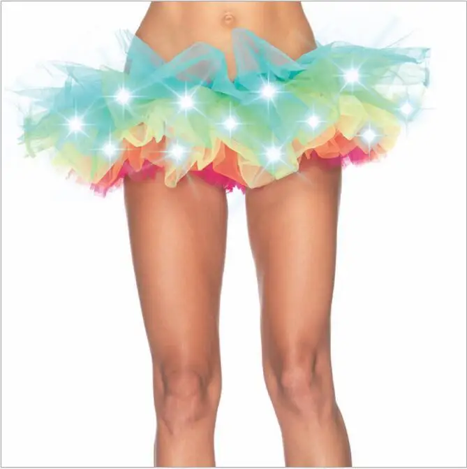 Fashion ladies Skirt adult dance Performance Colorful LED Skirts Up Neon Fancy Rainbow Mini Skirt