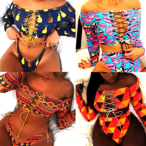 2018 новый стиль женский бикини с открытыми плечами длинным рукавом купальник