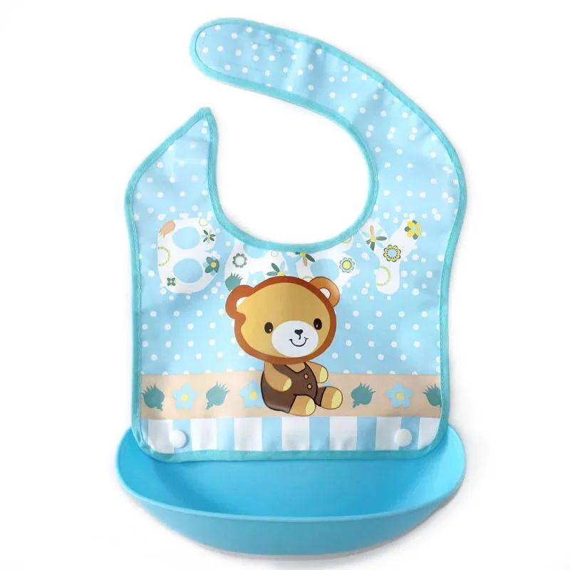 blue bear Силиконовые детские нагрудники babador милые животные питание карман нагрудник водонепроницаемый передник для кормления новорожденных - Цвет: blue bear