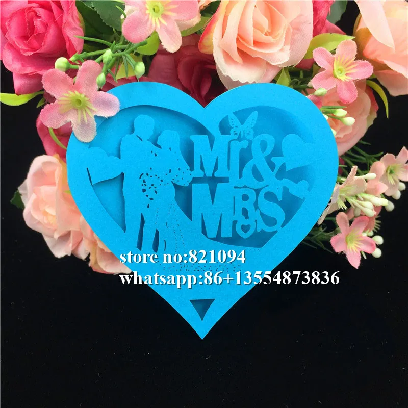 50Pcs laser cut Love heart Mr Mrs Seat Name RSVP table Cards Wedding Party Invitation wish for party home Decoration | Дом и сад