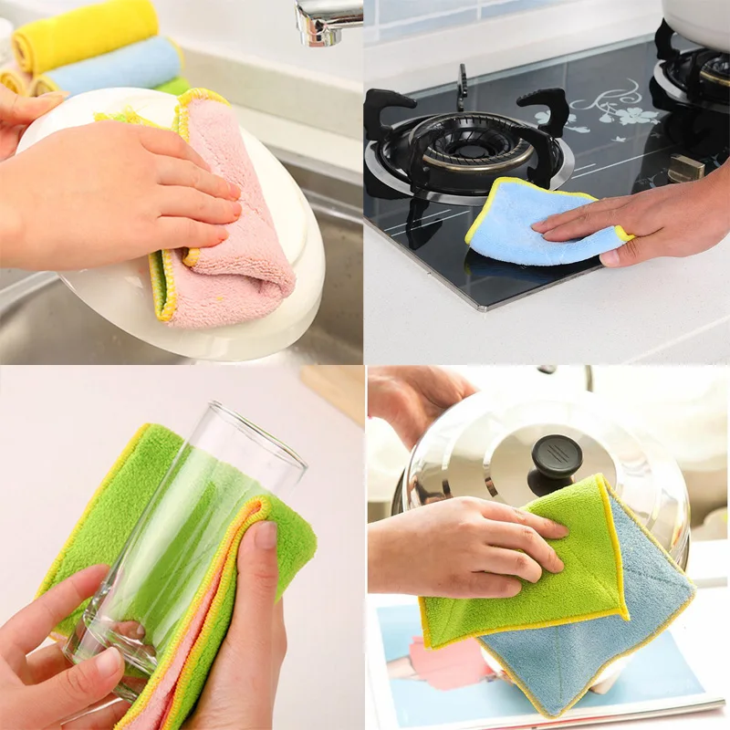 Household Kitchen Towels Super Absorbent Microfiber Table Double-sided Dish Cloth Cleaning Towel Kichen Tools | Дом и сад