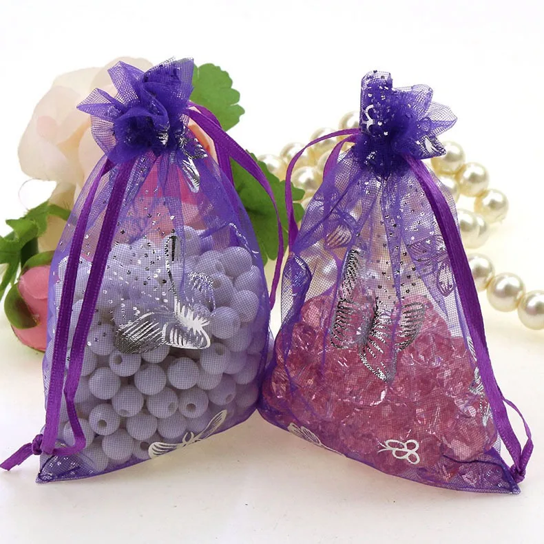 Purple-2 50 шт./компл. 7x9 см Цвета: золотистый, розовое/бабочка из органзы мешки для ювелирных изделий, свадебный подарок мешок Mix Цвет на Рождество год вечерние праздничные Применение - Цвет: Purple-2
