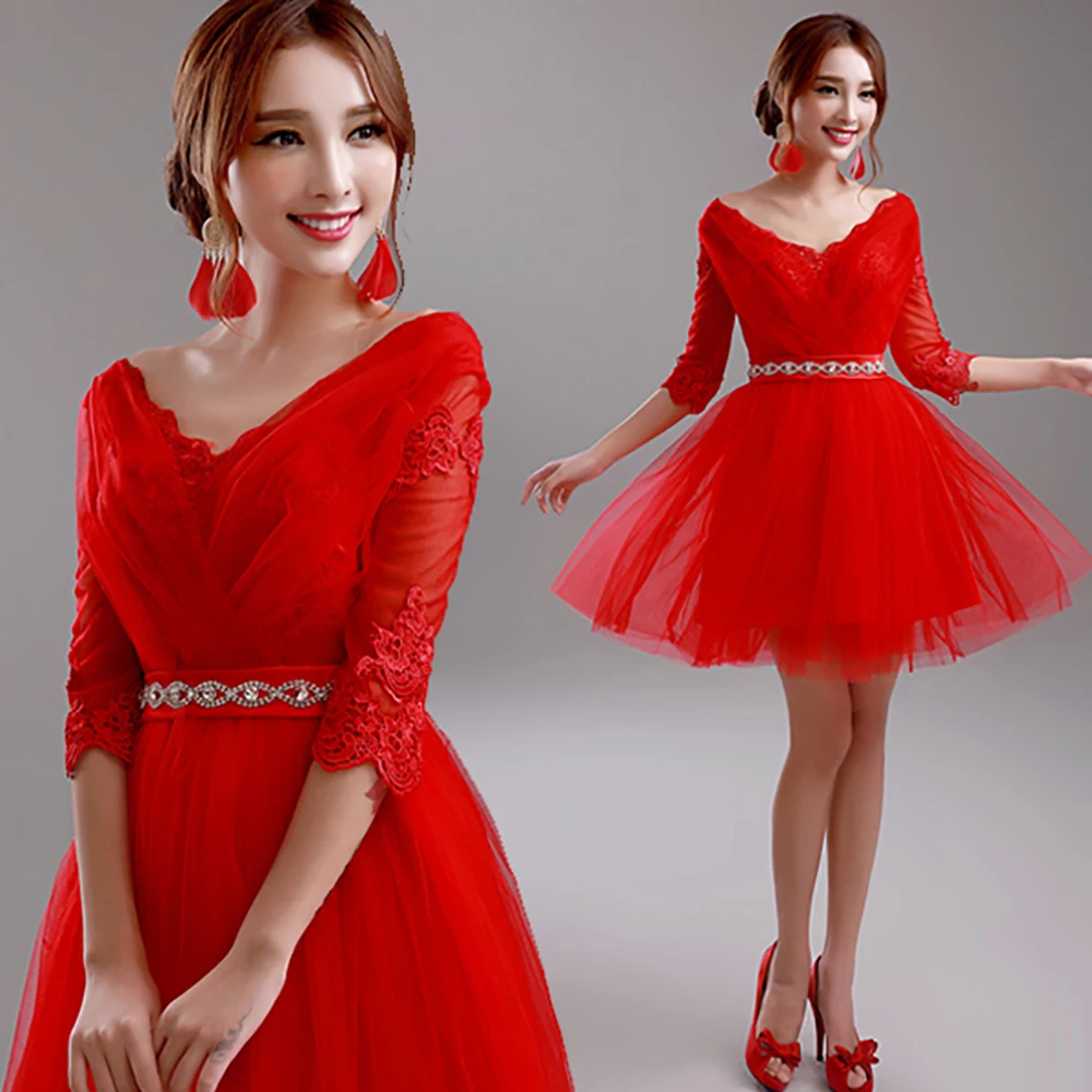 Новый 2016 sexy red кружева глубокий v шеи блесток кристалл молнии свадебное платье