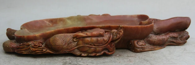 524 15&quot Chinese Dynasty palace Shou Shan Stone Two Dragon fan inkstone inkslab Discount 35% | Дом и сад