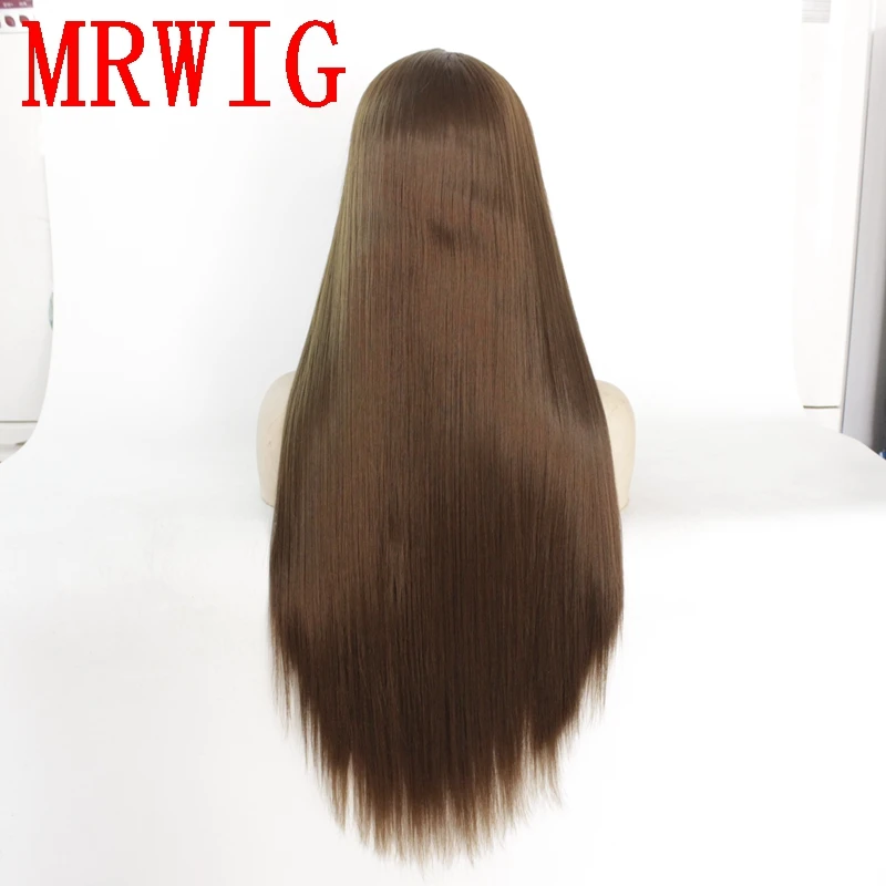 MRWIG коричневый цвет волос 8# длинные прямые синтетические передние парики шнурка для женщин 26in средняя часть натуральный цвет волос