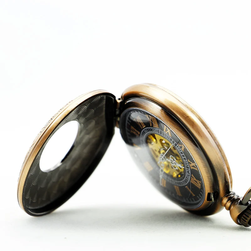 Red Antique Steampunk Roman Numerals Dial Manual Winding Mechanical Pocket Watch Vintage Gentleman Pendant Accessory Clock