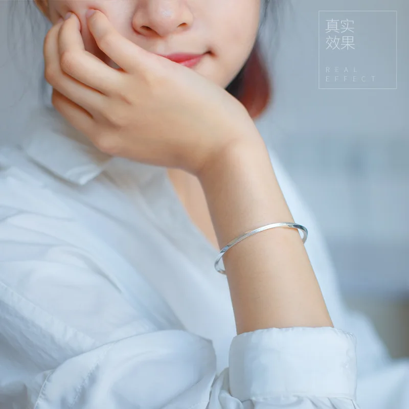 100% Оригинальный Женский Серебряный Браслет-манжета регулируемый штампованный