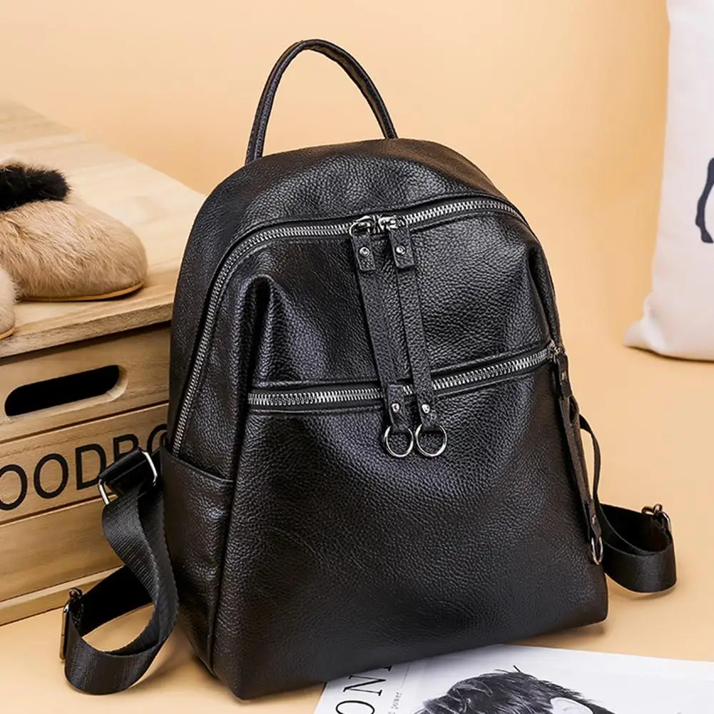 

New Fashionable Leather Women Backpack Soft Leather Waterproof Travel Backpack Campus Casual Leather Backpack