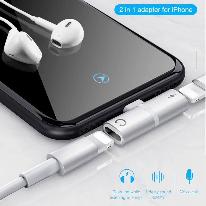 

Mobile Phone Adapter For iphone X 8 7 XS MAX XR Dual Lighting AUX Splitter Earphone Audio Fast Charge Listening Adapter