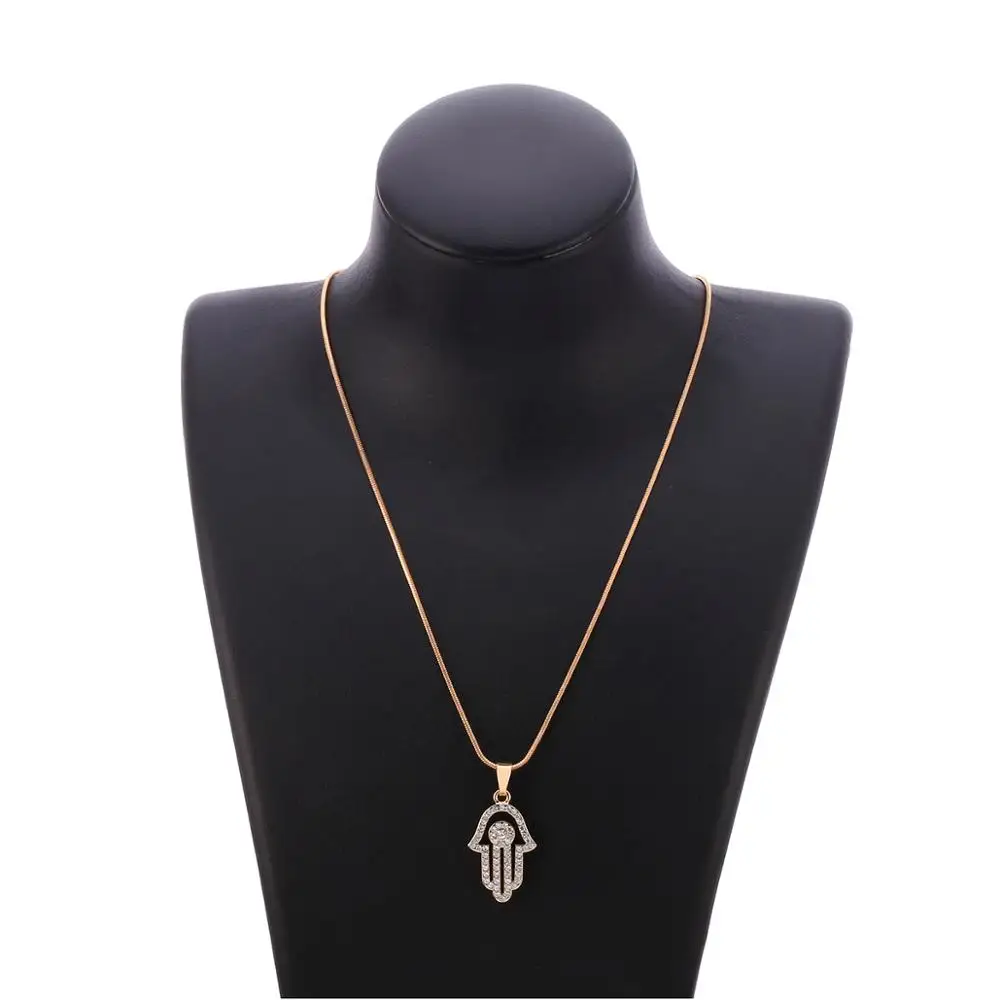 Vintage Boho Hamsa Pendant Necklace For Women Crystal Choker Gold Short Chain Fashion Jewelry 2019 Dropshipping | Украшения и