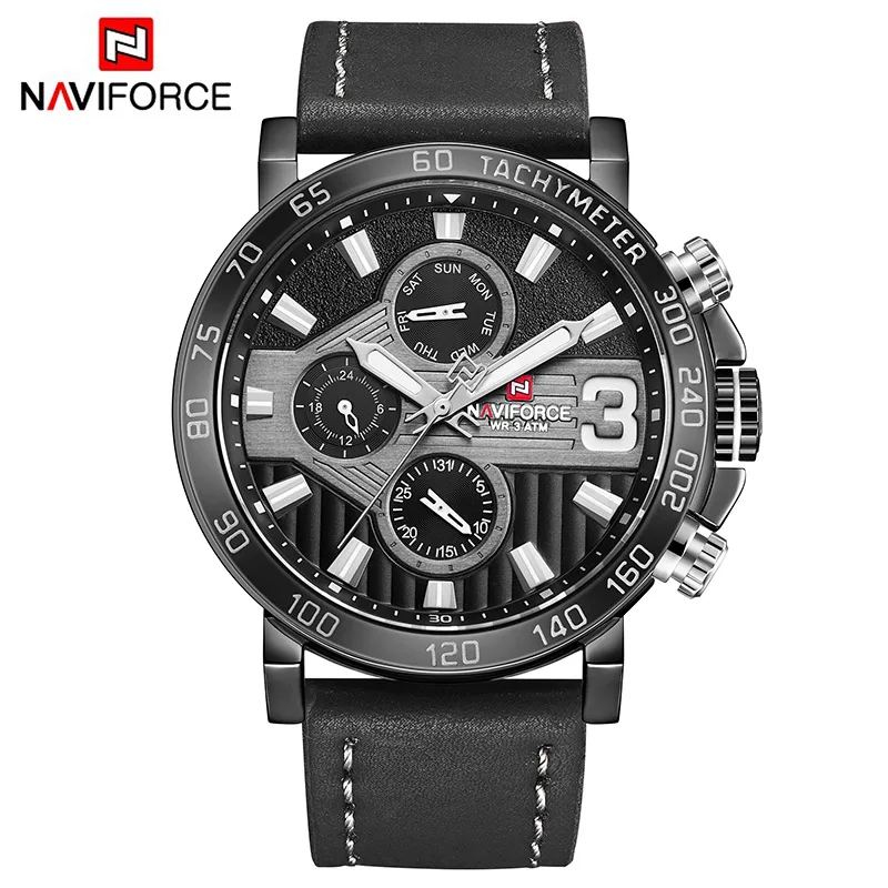 Black White Лучший бренд класса люкс NAVIFORCE часы мужские модные кожаные кварцевые часы с 6 циферблатами повседневные спортивные мужские наручные часы Montre Homme - Цвет: Black White