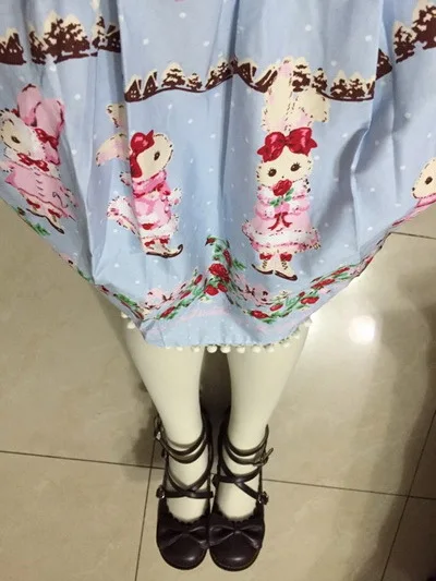 Light blue Маскарадное милое платье в стиле Лолиты с принтом молочного кролика, женское официальное платье на тонких бретелях, кружевной костюм горничной из аниме, вечерние платья на Хэллоуин - Цвет: Light blue