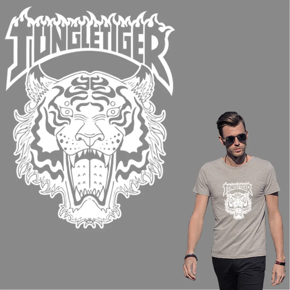 Холодный белый тигр железные наклейки для мужчин одежда животное лев