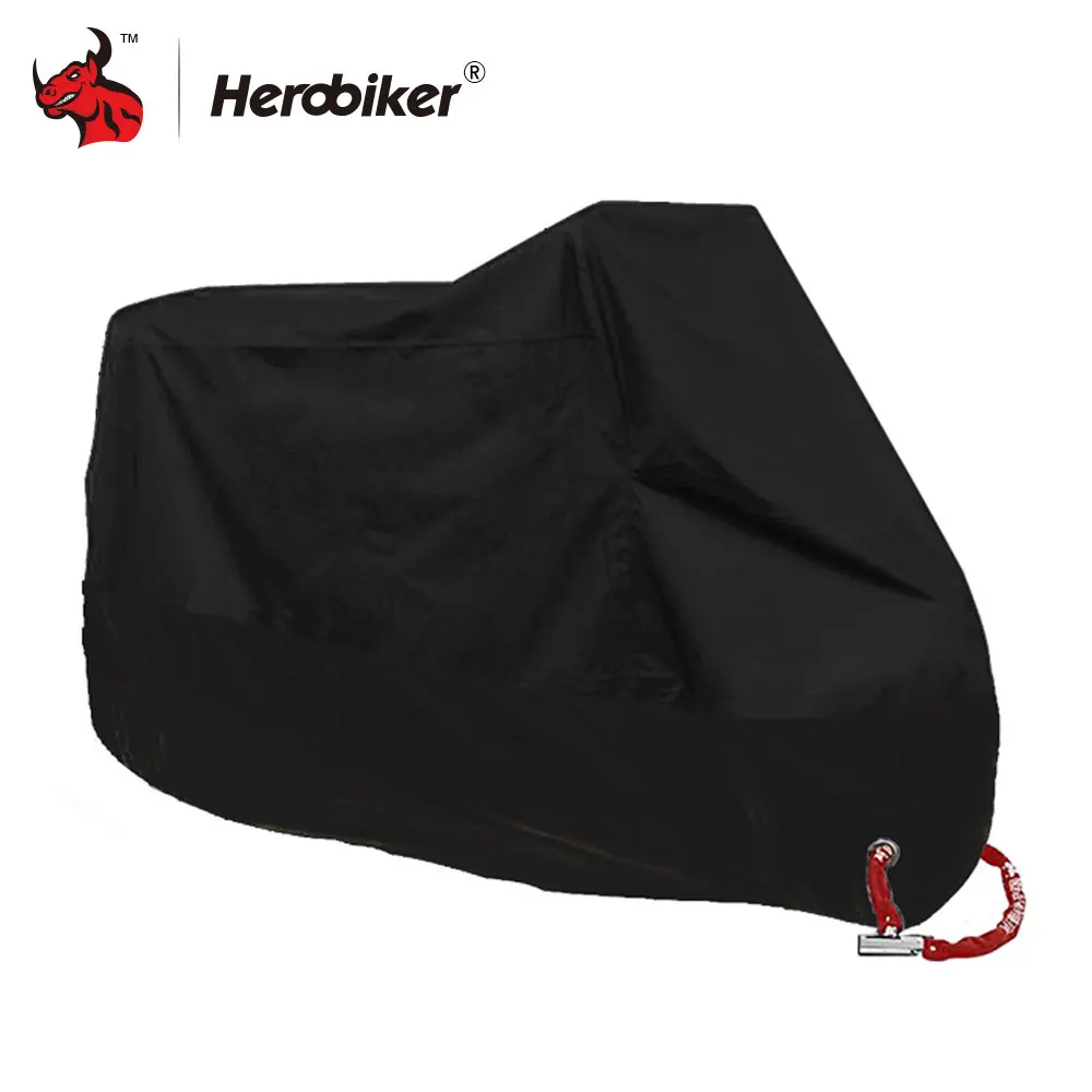 Black HEROBIKER мотоциклетный чехол с защитой от УФ-лучей, чехол для скутера, водонепроницаемый пылезащитный чехол для мотоцикла, чехол для дождя, дизайн с замком и отверстиями для помещений, S-4XL - Цвет: Black