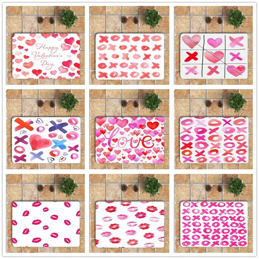 9 видов стилей дверь ковер вход День Святого Валентина печать нескользящий Ковер