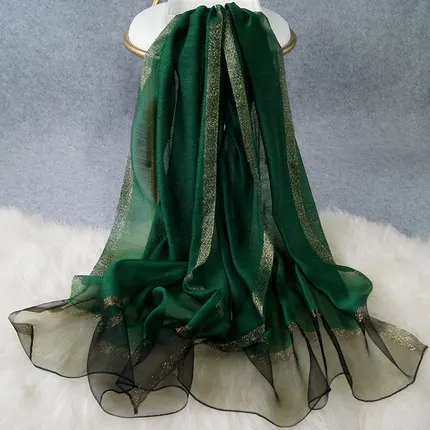 Новый Шелковый шарф женский длинный головной хиджаб в золотую полоску роскошный