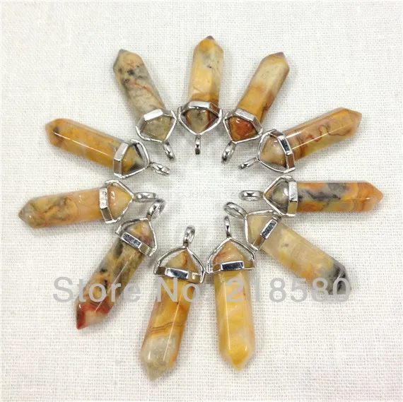 

H-RQP19 Chrysanthemum Stone Hexagon Point Pendant Silver Bail