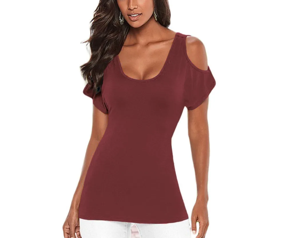 FGirl Для женщин футболка укороченный Топ Ruched открытой спиной Cold Shoulder Top Футболки