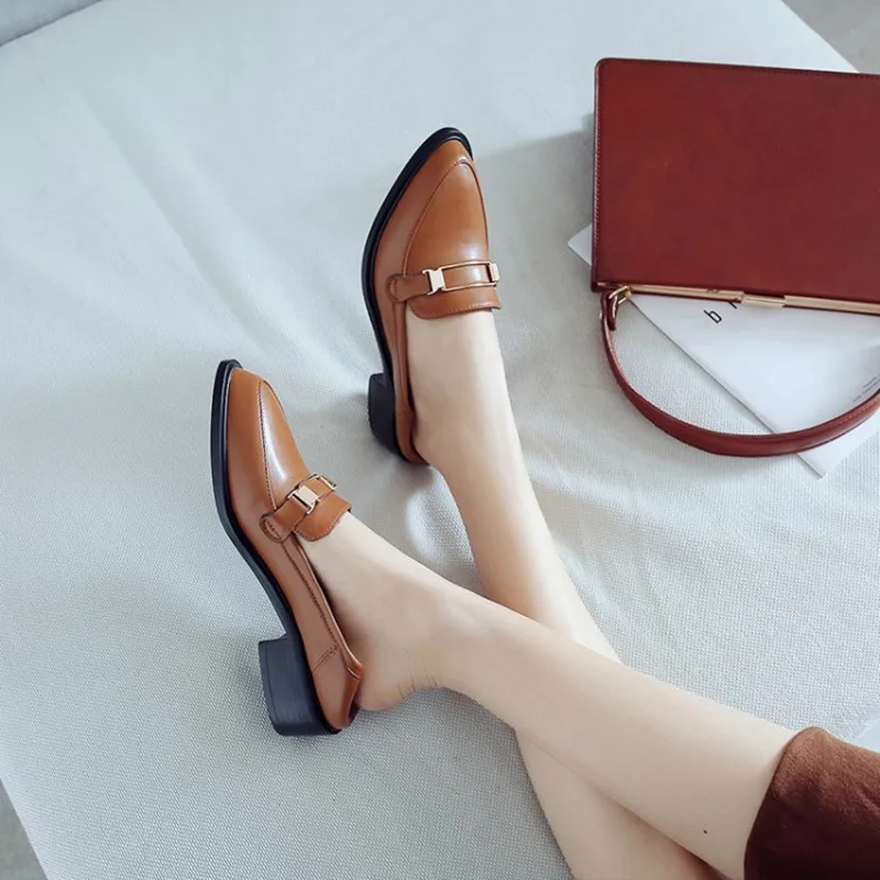 Plus Size 34-43 Spring Autumn Women Casual Pointed Toe Oxford Shoes for Woman Flats Comfortable Slip on Office Lady Single Shoes