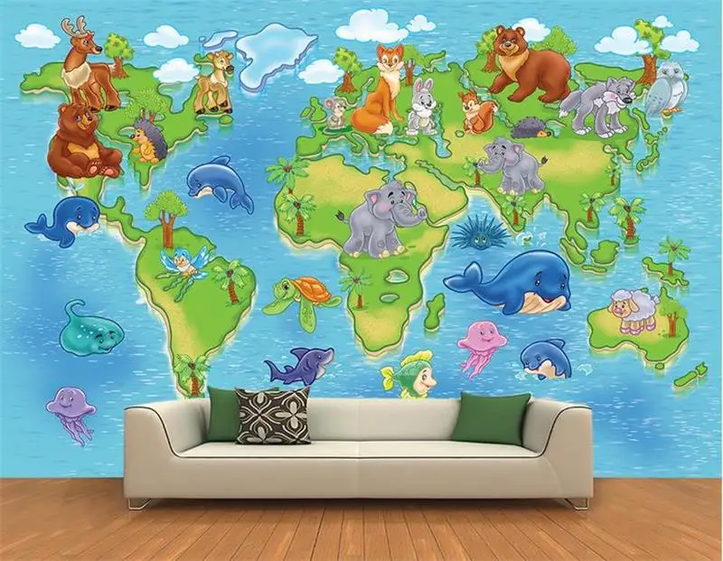 

3d wallpaper custom photo non-woven mural picture cartoon map of the world painting 3d murals wallpaper room decoration painting