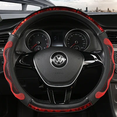 KKYSYELVA D Shape Leather Car Steering Wheel Cover Four Seasons Steering Wheel Hubs ForInterior Accessories - Название цвета: 5