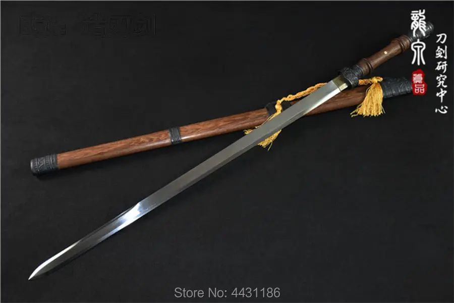 Сильная стальная ручка Китайский Меч Han jian Battle Ready 4 стороны высокая марганцевая