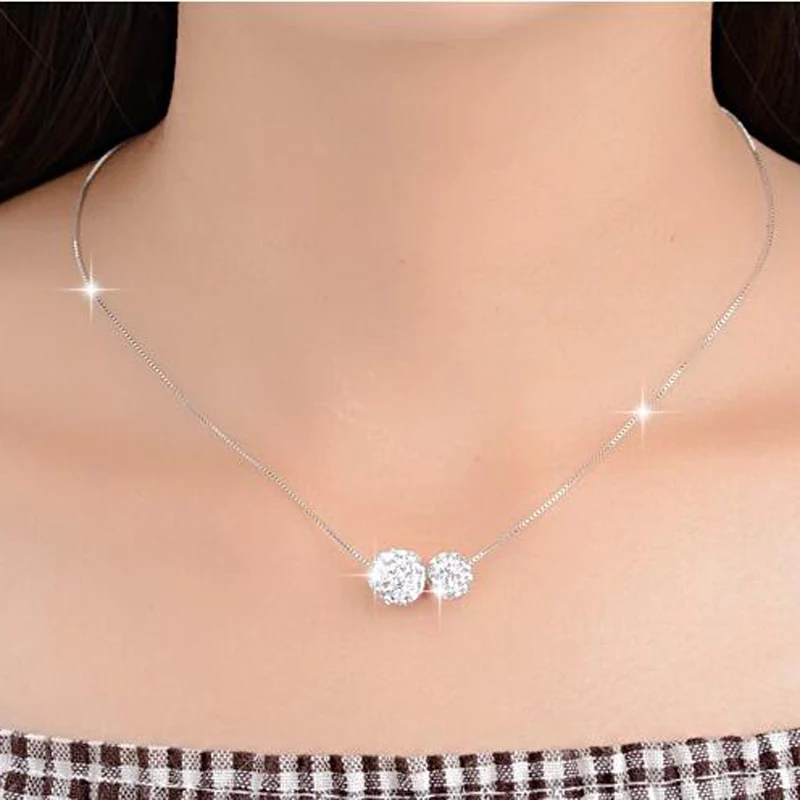 

Elegant Women Pendant Necklaces Fashion Jewelry Gift For Girls 2 Balls CZ 925 Sterling Silver Chain Wedding Necklaces Brides
