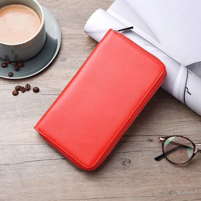 red 24 карты, RFID Блокировка, кредитный держатель для карт, Обложка для паспорта, кошелек, портмоне, кожаный кошелек на молнии, женский бизнес-держатель для ID - Цвет: red