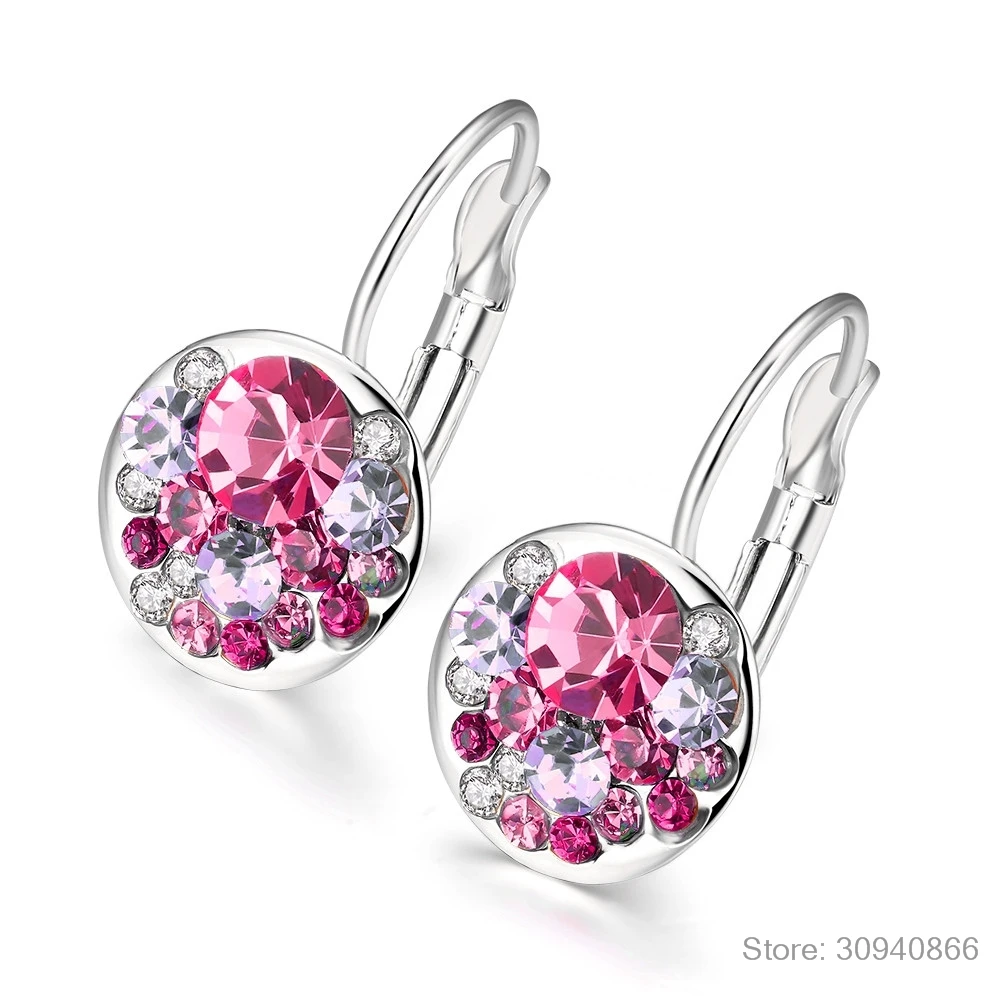 Модные круглые очаровательные серьги-гвоздики с кристаллами Swarovski, женские серьги с чешскими кристаллами, ювелирных изделий Brinco