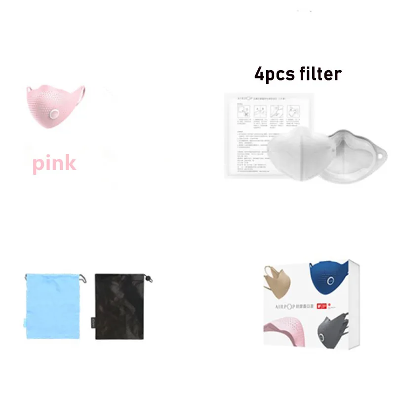 pink 4 шт. фильтр с маской Xiaomi AirPOP Air Wear PM0.3 анти-Дымчатая маска для лица Регулируемая Ушная подвесная удобная маска для лица 4 цвета - Цвет: pink