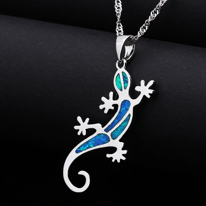 Яркая модная бижутерия в форме геккона с серебряной цепочкой OP003|blue opal pendant|opal