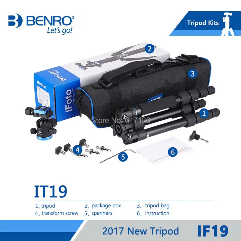 Benro IF19, алюминиевый штатив, портативные дорожные штативы для камеры, перезаряжаемый монопод, 5 секций, сумка для переноски, максимальная загрузка 8 кг, DHL