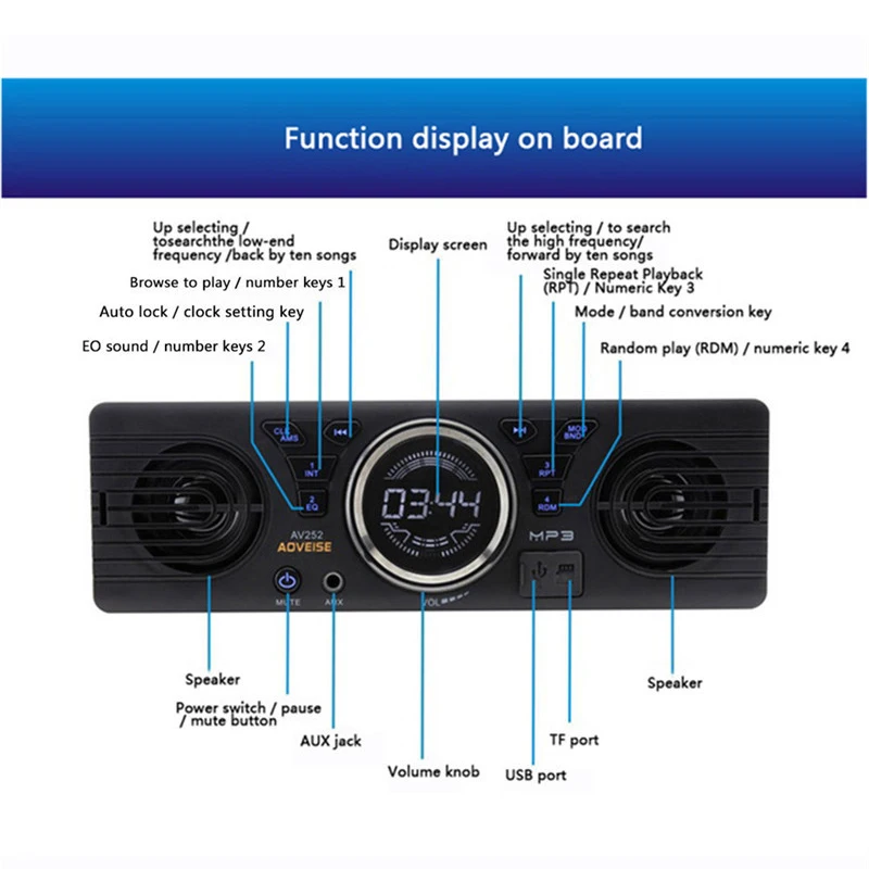 AOVEISE 12 в автомобильный FM USB SD AUX в аудио стерео AV252 радио встроенный 2 колонки Bluetooth handfree в тире mp3-плеер