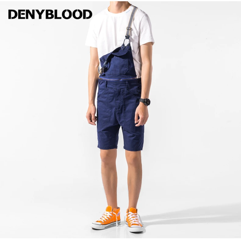 Denyblood Jeans Mens Chinos Overalls Mens Stretch Short Bib Pants Jumpsuit for Men Mutil Cutting Seams Casual Pants K8061